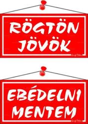 Casio Információs tábla, 20x10, 5 cm, kétoldalas, "Rögtön jövök/Ebédelni mentem", piros (LUIN011)