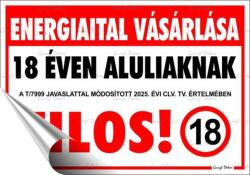 Casio Információs matrica, 11, 6x16, 6 cm, "Energiaital vásárlása 18 éven aluliaknak tilos! (LUIN145)