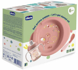  CHICCO Kezdő készlet - tányér, üveg és kanál rózsaszín 6m+ - pepita
