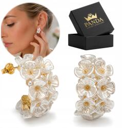 Panda Luxury Jewellery Fülbevaló Kerek Fehér Jázmin Virágok Gyantával Aranyozott Ezüst 925 Ajándék (Biżuteria dla dziewczyny mamy córki żony)
