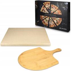 Navaris 30 x 38 cm-es pizzakő szett bambusz lapáttal, bézs, Navaris (4063004022382)