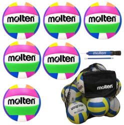 Molten Pachet 6 mingi volei Molten MS500-Neon outdoor + sac SBP + pompa DHP21 (6XMS500-NEON+DHP+SPB)