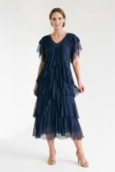 SHOPIKA Rochie lunga din matase cu volane suprapuse asimetrice si paiete fine la decolteu, bleumarin Talie unica