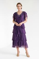 SHOPIKA Rochie lunga din matase cu volane suprapuse asimetrice si paiete fine la decolteu, mov Talie unica