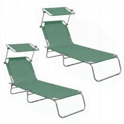 AGA 2x Kerti állítható napozóágy tetővel Világoszöld (2x MR4254-LightGreen)