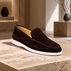 ICON2 ICON2.020. 08 Sötétbarna velúr slip-on férfi cipő fehér talppal