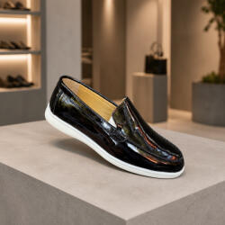 ICON2 ICON2.020. 07 Fekete lakkbőr slip-on cipő fehér talppal