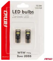 AMiO LED izzók CANBUS T10e W5W 3x2055 SMD White 12V/24V