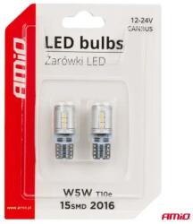 AMiO LED izzók CANBUS T10e W5W 15x2016 SMD White 12V/24V