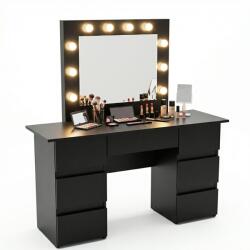 Artool Masa de toaleta/machiaj, Vanessa, negru, cu oglinda si LED-uri, 130x43x143 cm (143820)
