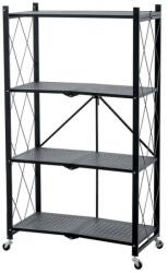 Magic home Raft depozitare, MagicHome, metalic, pliabil, pe roti, 4 polite, negru, max 200 kg, 72x34x127 cm (2211632) - edanco Raft