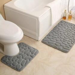 GALORWAY Set 2 covorașe 3-D antiderapante pentru baie și toaletă, 60x40 si 40x40- model cu textură de pietre marine, gri Covor baie