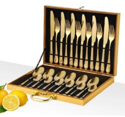 GALORWAY Set tacamuri din inox, 24 piese, 6 x lingură de masă, 6 x cutite, 6 x linguri, 6 x furculite, Auriu Tacam