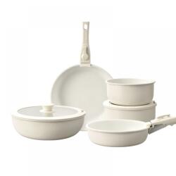 GALORWAY Set de oale, 15 piese, tigăi, cratițe si accesorii, mânere detașabile și protecții incluse - Antiaderent, Alb Laptos