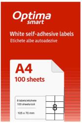 Optima Smart Etichete albe autoadezive 8/A4, 105 x 70 mm, 100 coli/top, Optima Smart (OP-408105070S)