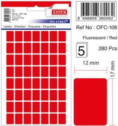 Tanex Etichete autoadezive, 12 x 17 mm, 280 buc/set, TANEX, rosu fluorescent (TX-OFC-106-FRE)