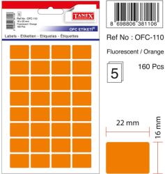 Tanex Etichete autoadezive, 16 x 22 mm, 160 buc/set, TANEX, portocaliu fluorescent (TX-OFC-110-FOG)