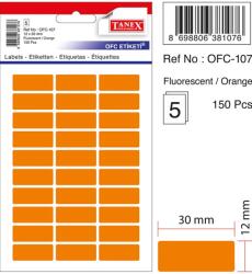 Tanex Etichete autoadezive, 12 x 30 mm, 150 buc/set, TANEX, portocaliu fluorescent (TX-OFC-107-FOG)