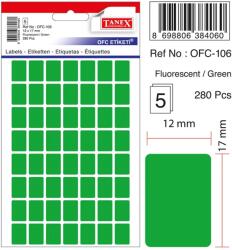 Tanex Etichete autoadezive, 12 x 17 mm, 280 buc/set, TANEX, verde fluorescent (TX-OFC-106-FGR)