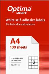 Optima Smart Etichete albe autoadezive 12/A4, 70 x 67.7 mm, 100 coli/top, Optima Smart (OP-412070677S)