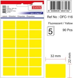 Tanex Etichete autoadezive, 22 x 32 mm, 90 buc/set, TANEX, galben fluorescent (TX-OFC-116-FYE)