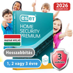ESET home Security Premium (3 eszköz, 1 év, hosszabbítás) (Elektronikus licenc) 30% kedvezménnyel tanárok, diákok, nyugdíjasok, EÜ dolgozók részére