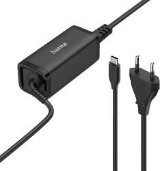 Hama Univerzális GaN Notebook tápegység, USB Type-C, 5-20V, 65W, fekete (200023) (200023)