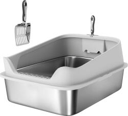 PawHut Litieră pentru Pisici XXL din Oțel Inoxidabil cu Lopățică și Laterale Înalte, Gri | Aosom Romania (D31-134V02GY)