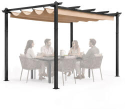 MultiGarden Pergola, MultiGarden DN-FG-632-3, bézs, 400 x 300 cm, magasság: 195 cm, porszórt acél szerkezet, csúsztatható árnyékoló tető, poliészter ponyva PA bevonattal, talajhoz rögzíthető (TF5301)