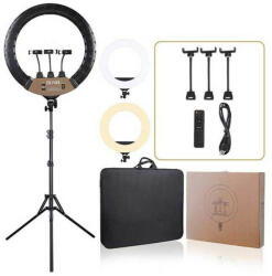  Selling Depot Ring Light Kör alakú lámpa, Átmérő 56 cm / 22 hüvelyk, LED, Természetes fény / hideg / meleg, Intenzitás állítás, 3 tartó, Távirányító, Hordozótáska, Állvány mellékelve, 210 cm