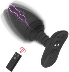 SuperLove E-Stim Silicone Vibrating Butt Plug with Remote Black