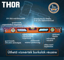 Tooljo THOR üthető mágneses vízmérték 100 cm (309435)