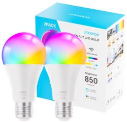 UPXNBOR Okos LED Izzó E27 9W, RGBWW 16 millió szín, 850 lm, dimmelhető WLAN okosizzó, Alexa és Google Assistant kompatibilis, 2, 4 GHz, 2 db
