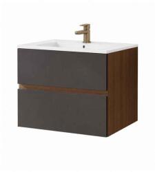 Fluminia Mobilier suspendat pentru lavoar Fluminia, Genova 80, front și laterale netede, nero mat/rovere moka (GENOVA82-RM-NM) - klassconfort
