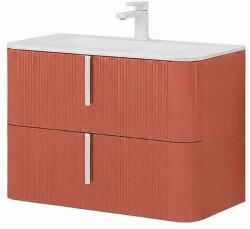 Fluminia Mobilier suspendat pentru lavoar Fluminia Pisa 80 cm, front riflat, 80 × 46 cm, mattone, mâner alb mat (PISA82-MA-C-HLY03) - klassconfort