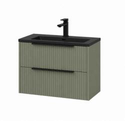 Fluminia Mobilier suspendat pentru lavoar Fluminia Istria 80 cu 2 sertare, front riflat, 80x46 cm, salvia, mâner negru (ISTRIA82-SA-C-HIC02) - klassconfort