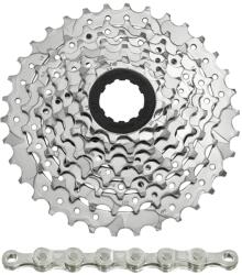 SUNRACE M66 8 sebességes kazetta és lánc 11-32 fogas, VTT, Shimano/SRAM kompatibilis, nikkel, CNM84 lánccal, 116 szem, dobozban (11-13-15-18-21-24-28-32) SUNRACE Egyéb járművek Kerékpározás Kerékpár-alkatrész
