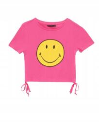 House Rózsaszín Crop Top Rövid Ujjú Nyomott Csíkos Illeszkedő Húzózsinóros L