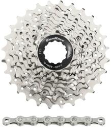 SUNRACE RS1 10 sebességes kazetta és lánc szett 11-28 országúti Shimano kompatibilis (105 szint), metál ezüst, dobozban (11-12-13-14-15-17-19-21-24-28) SUNRACE Egyéb járművek Kerékpározás Kerékpár-alkatrészek