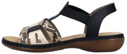 RIEKER Sandale dama, negru, casual, piele ecologica, cu imprimeu sarpe, cu talpa joasa, Rieker 65918-92-Negru (Marime: 40) (65918-92-Negru-40)