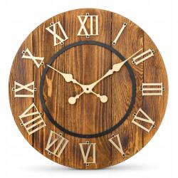 ModernClock Fa Loft Falióra Rusztikus Tömör Fa Masszív Nagy 49cm (Rzymskie_Cyfry_Lustro_Ramka_czarna)