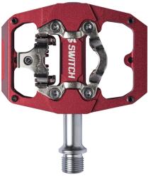 SWITCH CRANK FLIP dupla funkciós alumínium platform pedál VTT-hez, CNC, piros, 9/16 menettel, tüskékkel (pár), Shimano SPD stoplikkal, 85x70 mm SWITCH Egyéb járművek Kerékpározás Kerékpár-alkatrészek Kerékpá