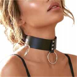  Choker Bőr nyakörv nagy ezüst kerékkel 40mm széles