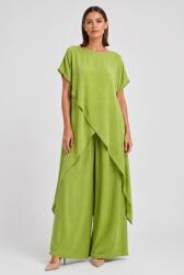 Shopika Compleu dama elegant din vascoza cu tunica asimetrica si pantaloni palazzo, verde olive Talie unica