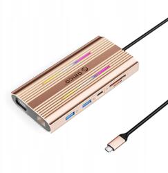 ORICO Usb-c Hub dokkoló állomás Orico Xcr 12in1 Rgb Hdmi 4K Vga Rózsaszín-Arany (6941788803855)