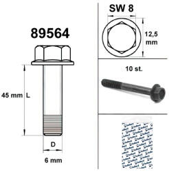 Standard Parts Motorkerékpár csavarkulcs méret 8 M6x45 fekete (10db) Standard Parts Motoralkatrészek Motorblokk és rögzítése Motorcsavarok és rögzítőelemek