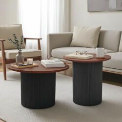 FDY Set 2 Masute Cafea Rotunde Dalmma MDF Finisaj Nuc-Negru Masa de cafea