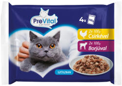 PreVital nedves macskaeledel, macskatáp felnőtt macskáknak szószban alutasakos 4 x 100 g