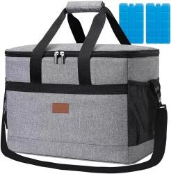 ZOLA Termo pikniktáska 2 hűtőtablettával, Zola, 20 l űrtartalom, cipzáras záródás, OXFORD, vízálló, 37 x 24 x 24, 5 cm, szürke/fekete (ZY12383QWS42)