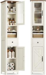 Brius Dulap baie ingust Liry, tip coloana, cu sertar, compartimente deschise si usi, MDF, 33x32x171 cm, alb rustic (EZ-BBK660W101)